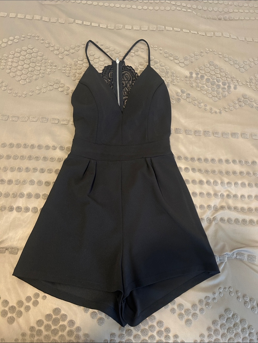 Love, Nicki Lew Black Lace-Back Romper